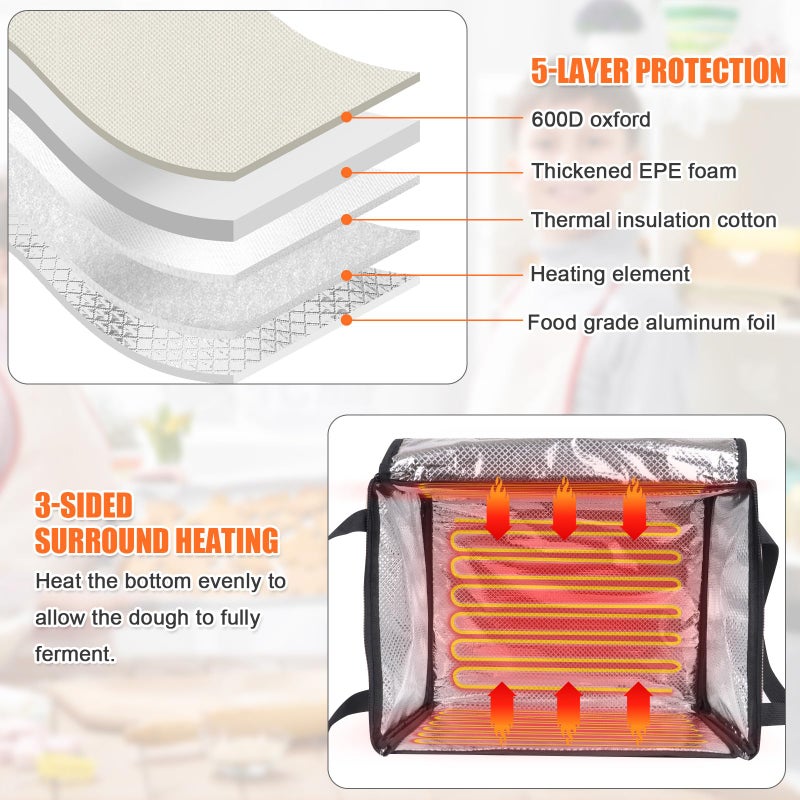 Foandbevi Folding Bread Proofing Box with Lid, Bread Proofer 3-Side Even Fever, Sourdough Starter Warmer for Pizza/Dough/Sour/Baking, 41-131â„‰ Temperature & 99 H Timer Control Proofing Container - Image 2