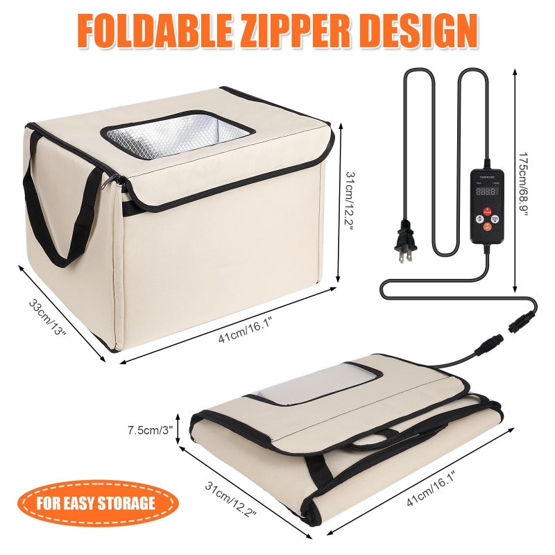Foandbevi Folding Bread Proofing Box with Lid, Bread Proofer 3-Side Even Fever, Sourdough Starter Warmer for Pizza/Dough/Sour/Baking, 41-131â„‰ Temperature & 99 H Timer Control Proofing Container - Image 4