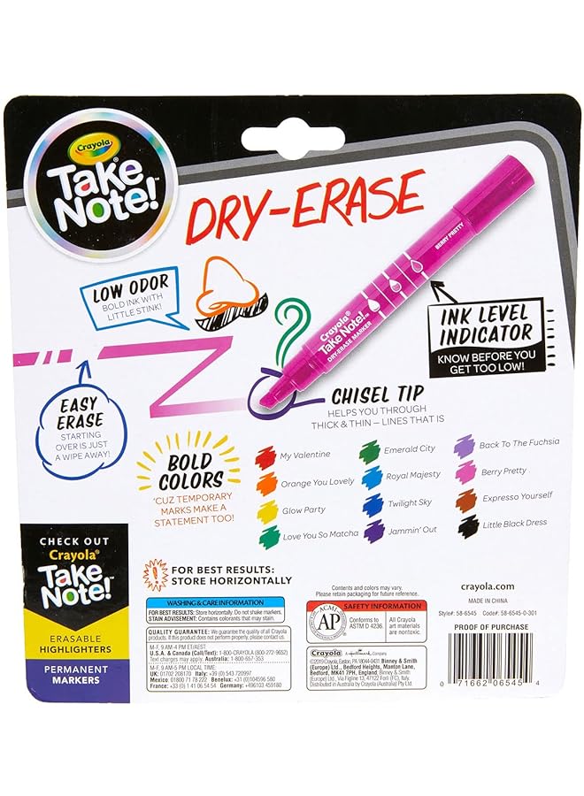 كرايولا أقلام تحديد قابلة للمسح الجاف من Take Note، 12 قطعة، أقلام تحديد للسبورة البيضاء للمعلمين، ذات طرف مشطوف منخفض الرائحة، لوازم مدرسية للفصول الدراسية - Image 2