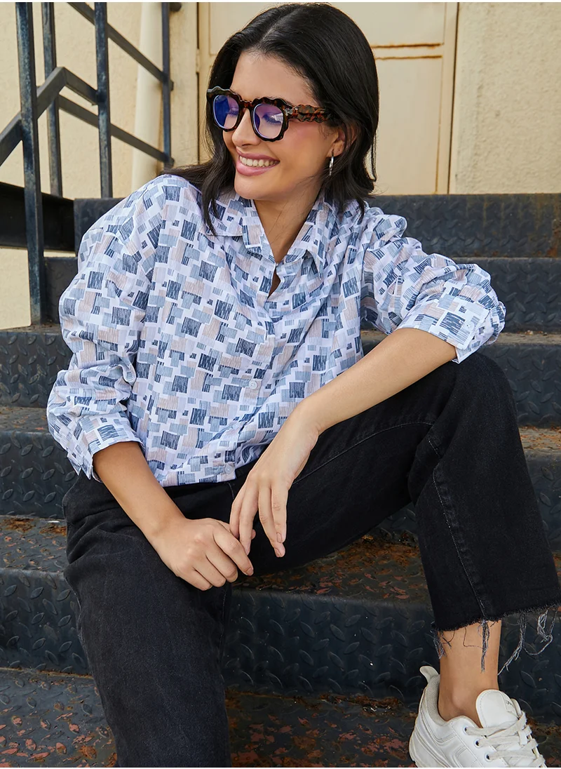 كامبوس سوترا Women's Indigo Blue Cubic Overlap Oversized Shirt