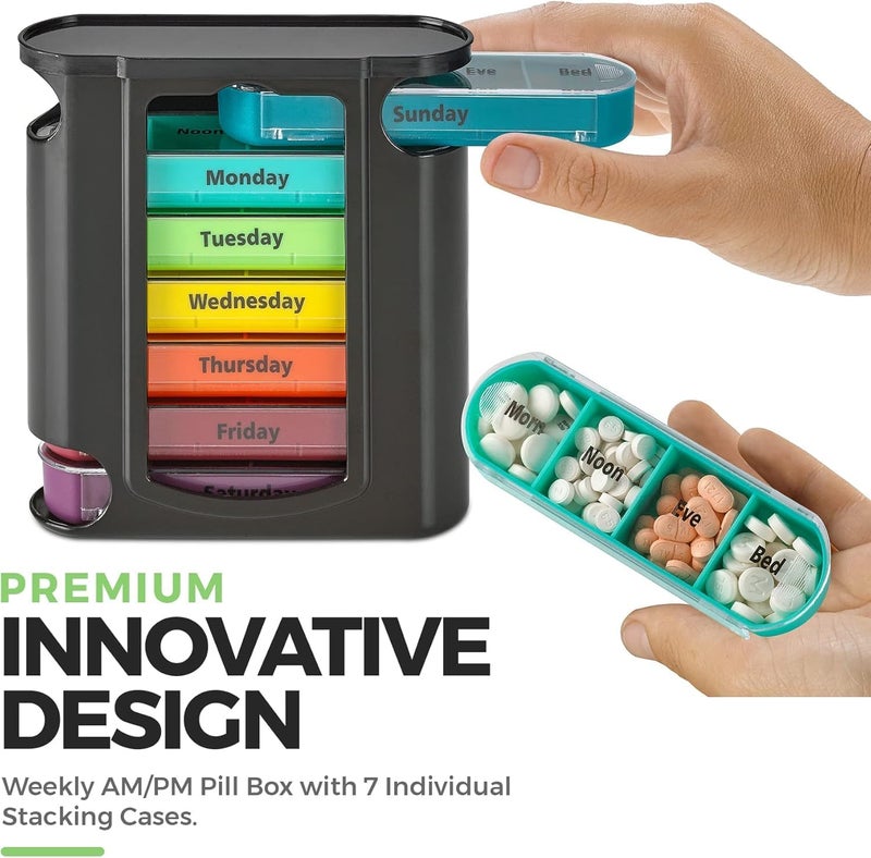 FORCE 24 Force24 - Medicine Organizer, Weekly Pill Organizer, Pill Box 7 Day, Medicine Organizers for 7 Days, Daily Pill Organizer Travel (PREMIUM BLACK) - Image 5