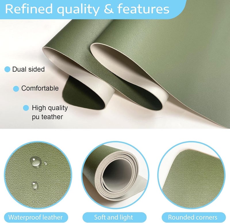 SKY-TOUCH Mouse Pad Large Leather Computer Desk Pad Office Desk Mat Extended Gaming Mouse Pad, Non-Slip Waterproof Dual-Side Use Desk Mat Protector 80Cm X 40Cm (Green/Silver) - Image 3