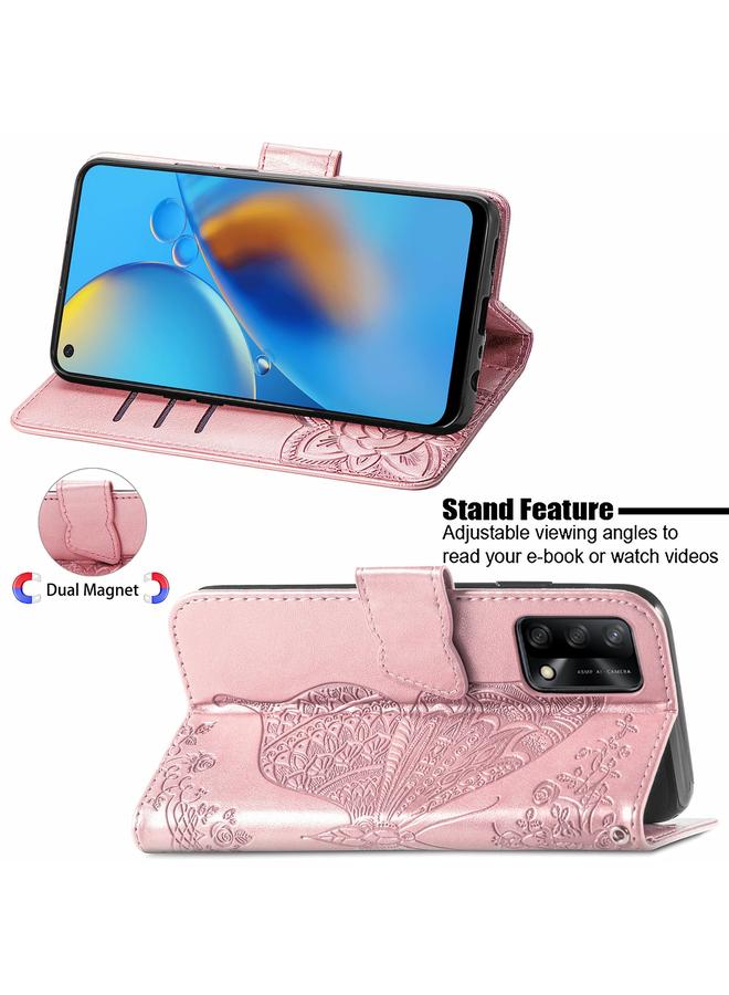 اس-توب جراب لهاتف OPPO F19 4G/ A74 4G جراب جلدي أفقي منقوش عليه زهرة حب الفراشة مع حامل / فتحة بطاقة / محفظة / حبل - Image 4