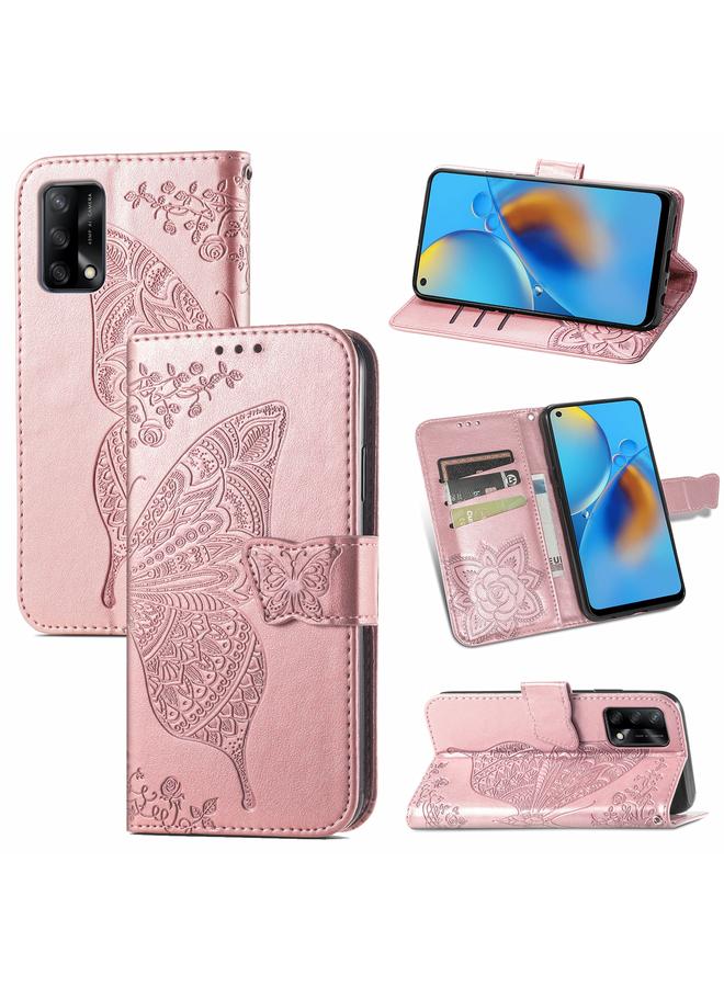 اس-توب جراب لهاتف OPPO F19 4G/ A74 4G جراب جلدي أفقي منقوش عليه زهرة حب الفراشة مع حامل / فتحة بطاقة / محفظة / حبل - Image 1