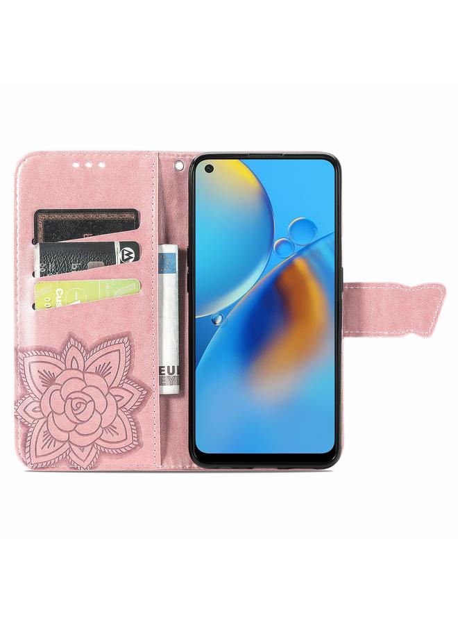 اس-توب جراب لهاتف OPPO F19 4G/ A74 4G جراب جلدي أفقي منقوش عليه زهرة حب الفراشة مع حامل / فتحة بطاقة / محفظة / حبل - Image 3