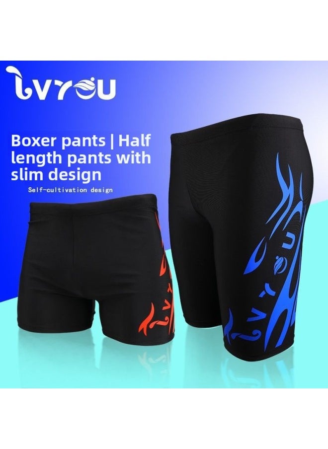 Generic - Men's Swimming Trunks And Swimming Cap Set Learning Swimming Equipment Quick-Drying Boxer Hot Spring Large Size Flame Five-Point Swimming Trunks-Color:8702 Five-point Red Label Three-piece Set-l (recommended Weight 30-45kg ) - Image 1