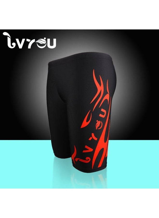 Generic - Men's Swimming Trunks And Swimming Cap Set Learning Swimming Equipment Quick-Drying Boxer Hot Spring Large Size Flame Five-Point Swimming Trunks-Color:8702 Five-point Red Label Three-piece Set-l (recommended Weight 30-45kg ) - Image 1