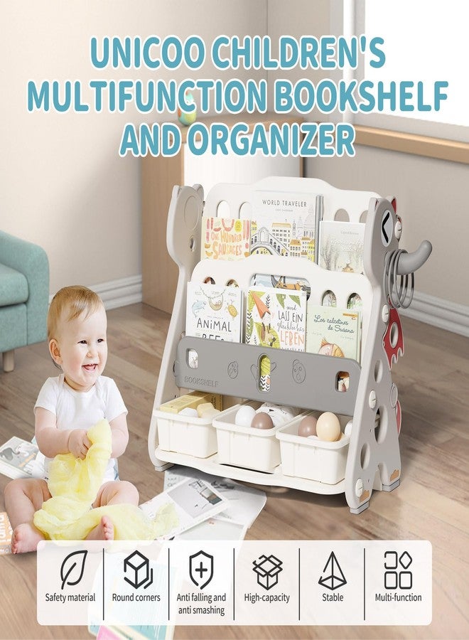 UNICOO® Toddler Baby Dragon Compact 2 Tier Bookshelf with 3 Toy Storage Bins, Children Bookshelf & Toy Organizer, Lightweight & Mini, for Toddler Nursery, Kids Study Room, Playroom (Gray) - Image 2