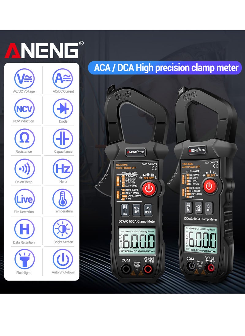 ANENG مقياس المشبك الرقمي AC / DC المشبك الحالي True-RMS متعدد المدى التلقائي اختبار متعدد مع أمبير فولت أوم مقاومة السعة استمرارية الصمام الثنائي تردد درجة الحرارة اختبارات NCV