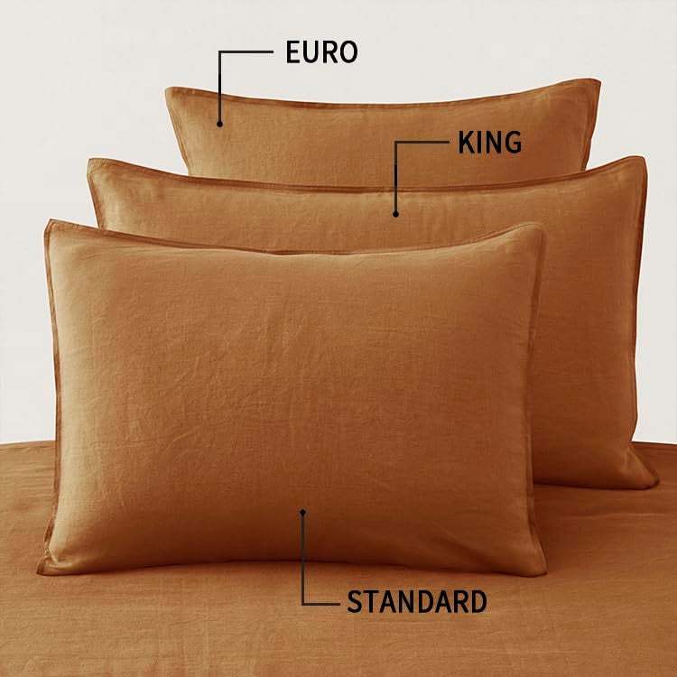 ATLINIA Linen Pillow Cases Euro Sham - 26 x 26 Inch Bed Pillow Protector Cover Set of 2 Bedding Cooling Neutral Pillowcase Shams Rust - Image 2