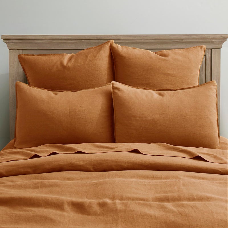 ATLINIA Linen Pillow Cases Euro Sham - 26 x 26 Inch Bed Pillow Protector Cover Set of 2 Bedding Cooling Neutral Pillowcase Shams Rust - Image 5