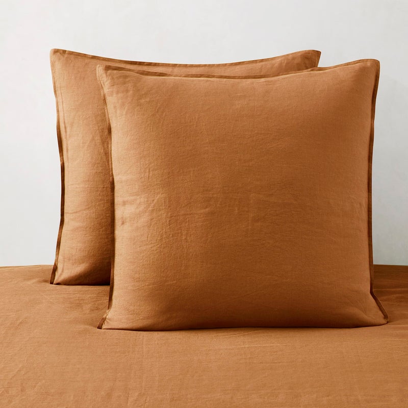 ATLINIA Linen Pillow Cases Euro Sham - 26 x 26 Inch Bed Pillow Protector Cover Set of 2 Bedding Cooling Neutral Pillowcase Shams Rust - Image 1