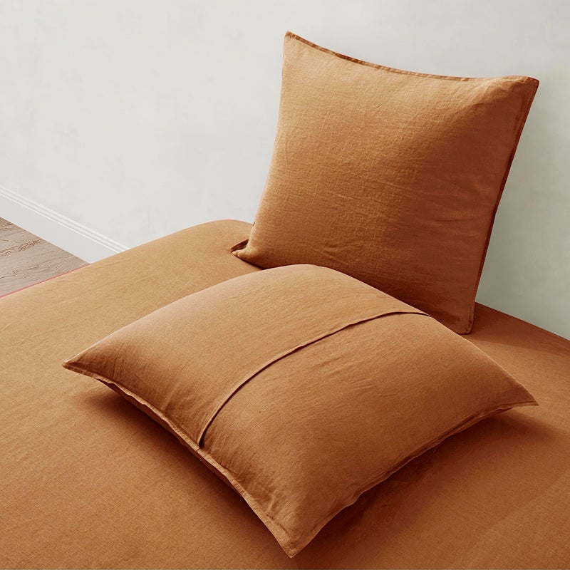 ATLINIA Linen Pillow Cases Euro Sham - 26 x 26 Inch Bed Pillow Protector Cover Set of 2 Bedding Cooling Neutral Pillowcase Shams Rust - Image 3