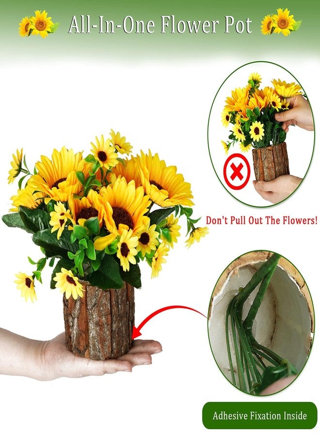 Lilithye Artificial Flowers Fake Silk Sunflower Flower in Planters Flower Vase Small Rustic Potted Flower Arrangements Artificial for Home Outdoors Tabletop Decor Set of 2 (Yellow) - Image 4