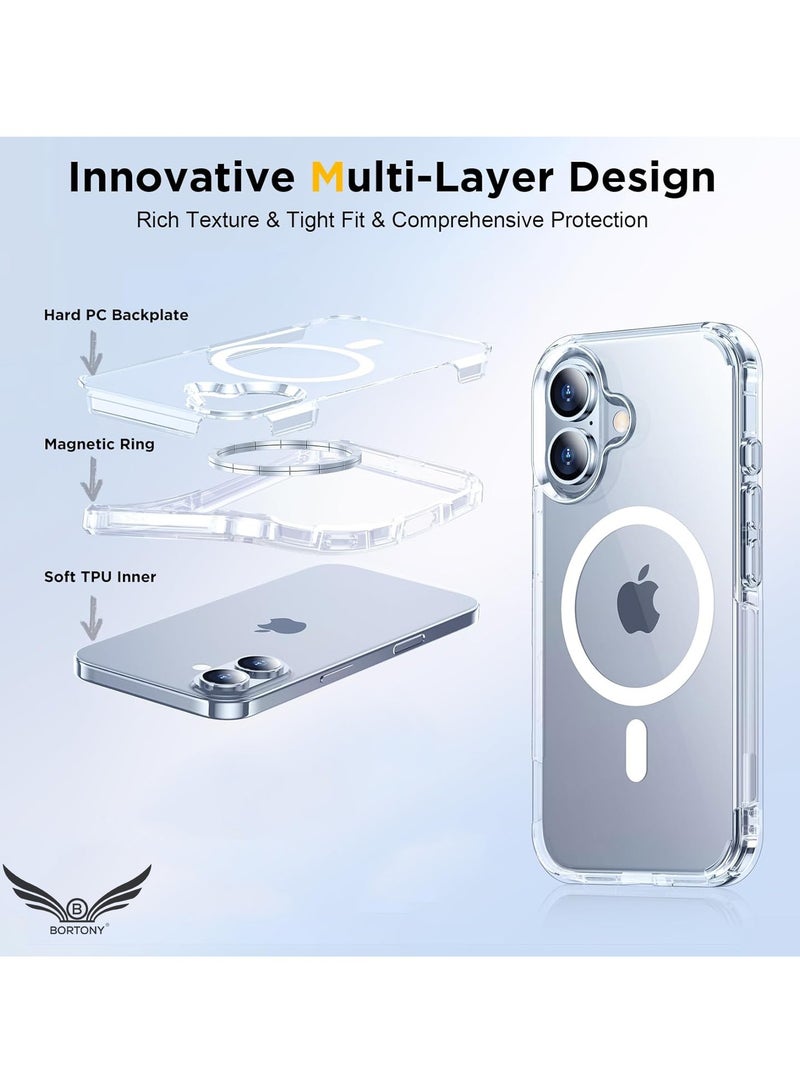 BORTONY iPhone 16 Plus Cover Crystal Clear Magnetic Case Support Wireless Charging Slim Shockproof Protective Phone Case for iPhone 16 Plus 6.7 inch - Image 3