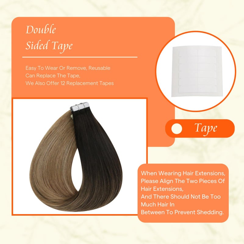 Fshine Full Shine Tape in Hair Extensions 22 Inch Color 2 Dark Rooted Ombre to 6 Brown Highlight 18 Blonde Seamless Skin Weft Remy Tape Ins Human Hair Extensions 50g Natural Straight for Women 20PCS - Image 4