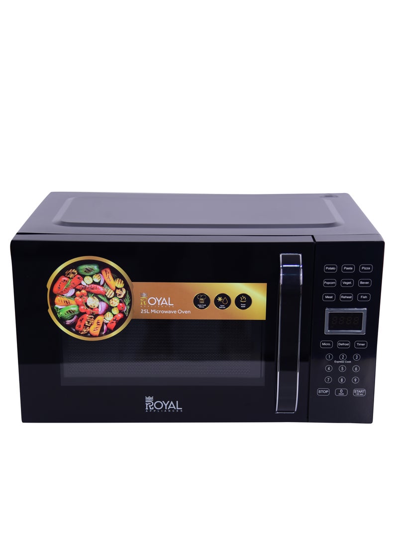 Royal - 25 Liters Membrane Digital Microwave Oven, 800 Watts, 10 Power Leves, 99.99 min Timer, Child Safety-Lock, Cooking End Signal, Easy Pull Chrome Handle, Grey, RA-25XDG - Image 1