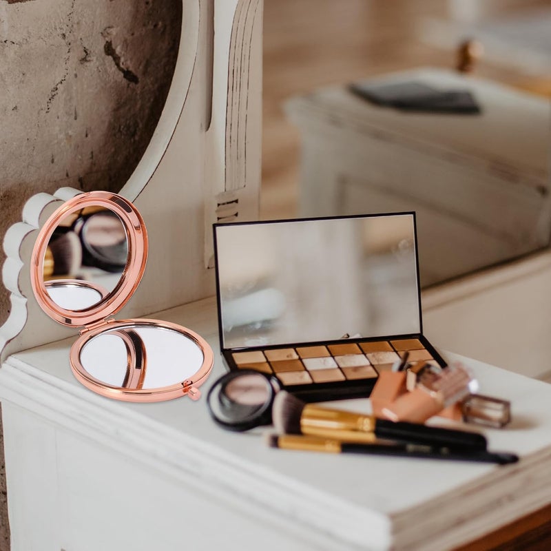 SHOWERORO Double-Sided Compact Pocket Makeup Mirror, Round Foldable Travel Cosmetic Mirror in Rose Gold for Women - Image 5
