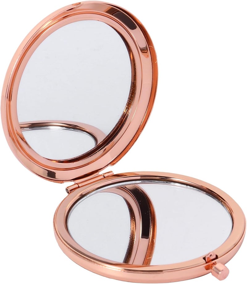 SHOWERORO Double-Sided Compact Pocket Makeup Mirror, Round Foldable Travel Cosmetic Mirror in Rose Gold for Women - Image 1