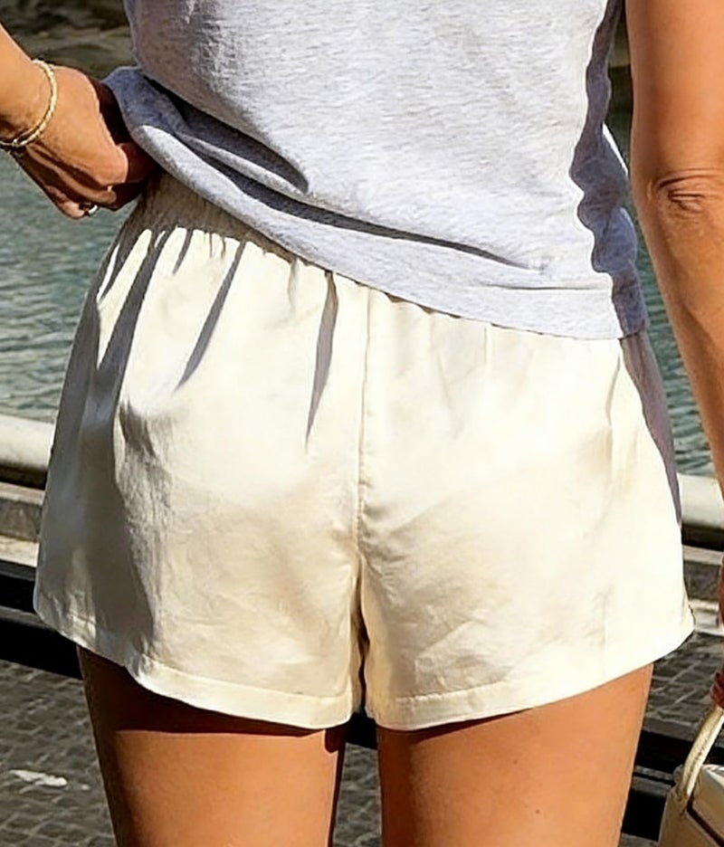 FOMOYUU Women Silk Lace Shorts Satin Elastic Waist Lace Trim Mini Shorts Silk Patchwork Lounge Pettipants Slip Bottoms (Champagne, S) - Image 5