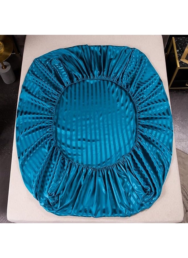 QBED Elastic Striped Sheet Set of 3 Turquoise  - Image 4