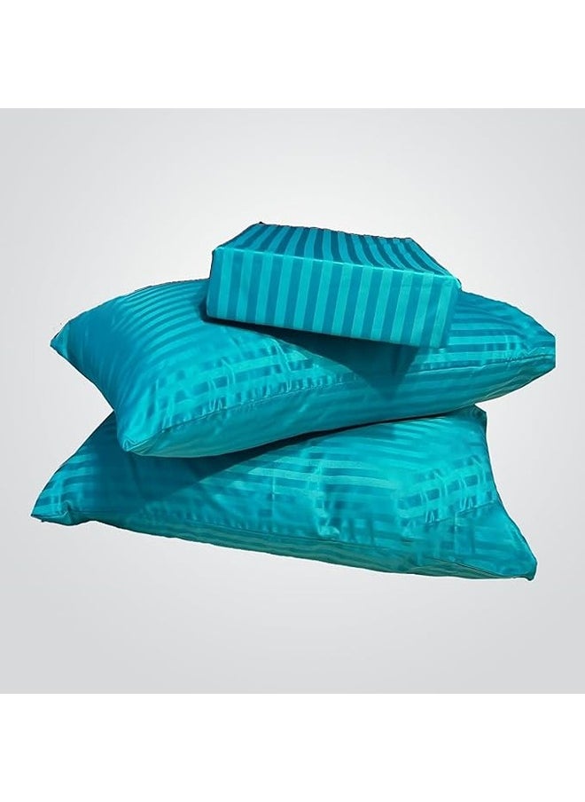 QBED Elastic Striped Sheet Set of 3 Turquoise  - Image 1