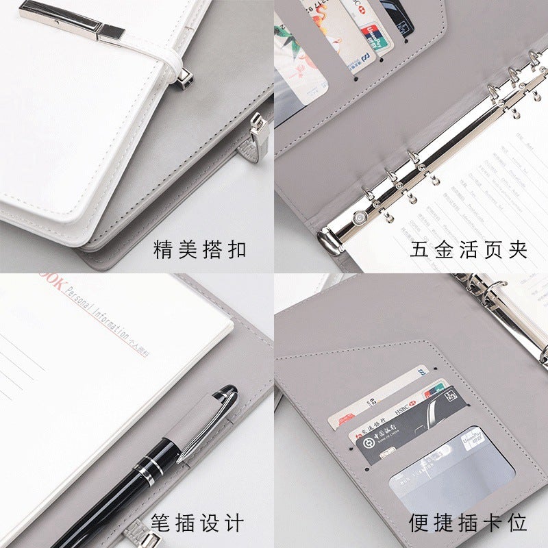 A5 Notebook New Simple Diary Meeting Record Business Office Work Loose-Leaf Notepad With Buckle - Image 5