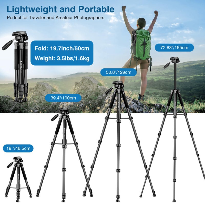 Victiv Tripod for Camera, 72" Tall Camera Tripod with Remote, Compact Camera Stand Tripod for Phone, DSLR Tripod& Monopod, Professional Heavy Duty Tripod for Spotting Scope, Telescope, Binocular - Image 3