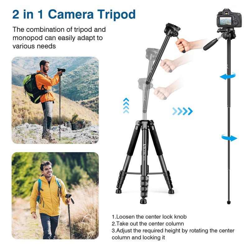 Victiv Tripod for Camera, 72" Tall Camera Tripod with Remote, Compact Camera Stand Tripod for Phone, DSLR Tripod& Monopod, Professional Heavy Duty Tripod for Spotting Scope, Telescope, Binocular - Image 4