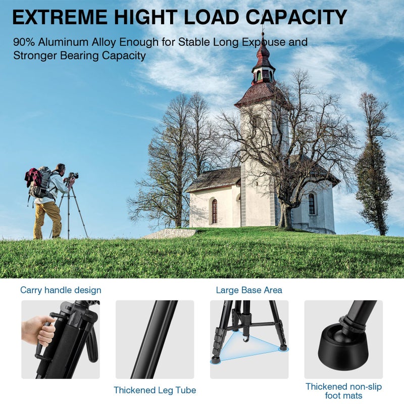 Victiv Tripod for Camera, 72" Tall Camera Tripod with Remote, Compact Camera Stand Tripod for Phone, DSLR Tripod& Monopod, Professional Heavy Duty Tripod for Spotting Scope, Telescope, Binocular - Image 2
