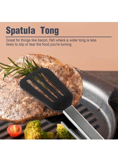 PLENARO PLENARO Set of 3 Stainless Steel Food Tongs with Silicone Tips 3 Types Heavy Duty NonStick Clamp Clip for Kitchen BBQ Cooking Grilling Buffet Noodles Salad Steak Black  - Image 5