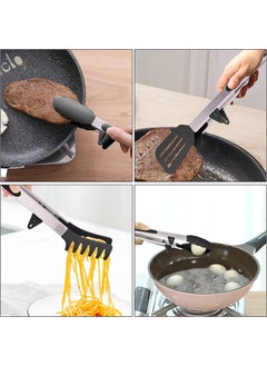 PLENARO PLENARO Set of 3 Stainless Steel Food Tongs with Silicone Tips 3 Types Heavy Duty NonStick Clamp Clip for Kitchen BBQ Cooking Grilling Buffet Noodles Salad Steak Black  - Image 4