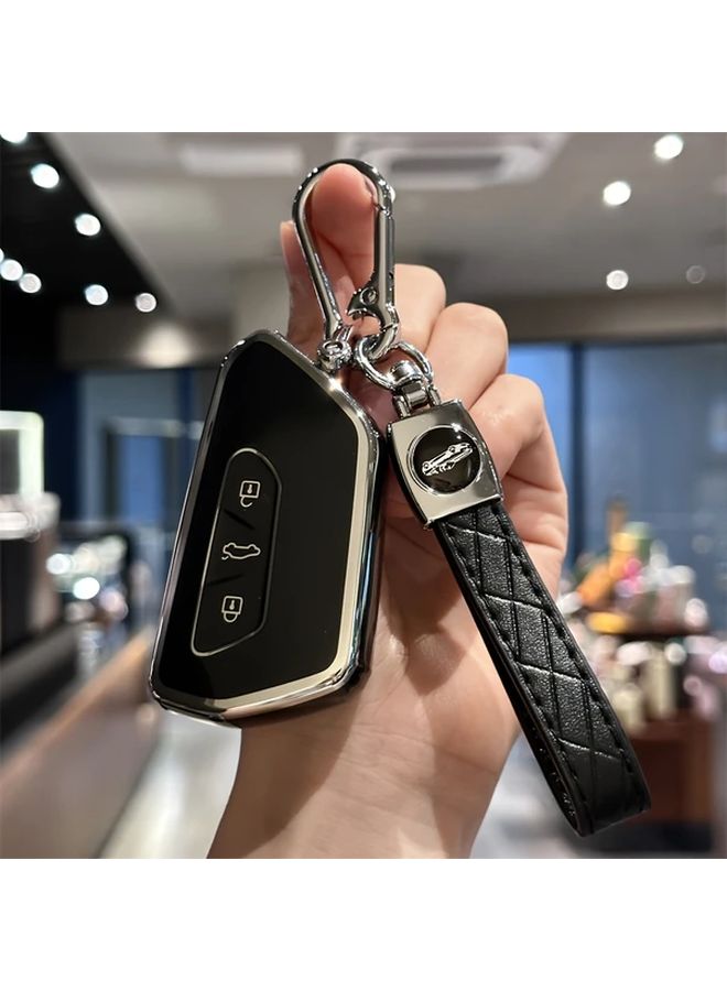 غطاء سلسلة مفاتيح من مادة TPU الناعمة باللون الأسود لسيارات VW Golf 8 ID4 Seat Leon Skoda Octavia - Image 1