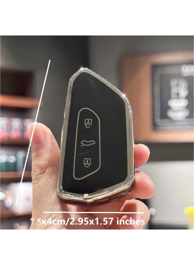 غطاء سلسلة مفاتيح من مادة TPU الناعمة باللون الأسود لسيارات VW Golf 8 ID4 Seat Leon Skoda Octavia - Image 5
