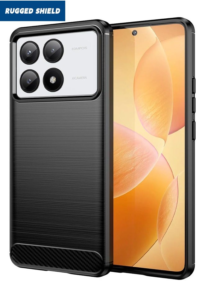 RUGGED SHIELD Xiaomi POCO X6 Pro Back Cover, Xiaomi Poco X6 Pro Case with Brushed Carbon Fiber Texture, Flexible TPU Shockproof Military Protection Bumper Phone Case, Slim Case Cover for Xiaomi POCO X6 Pro 5G,Black  - Image 1