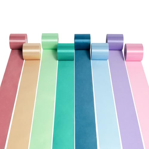 Mlurcu Morandi Rainbow Satin Ribbon 2 Inch Wide Colorful Ribbon 8 Rolls 87 Yds Assorted Bulk Ribbons Set for Christmas Easter Fiesta Party Baby Shower Birthday Wedding Decor Tassel Garland DIY Crafts - Image 1