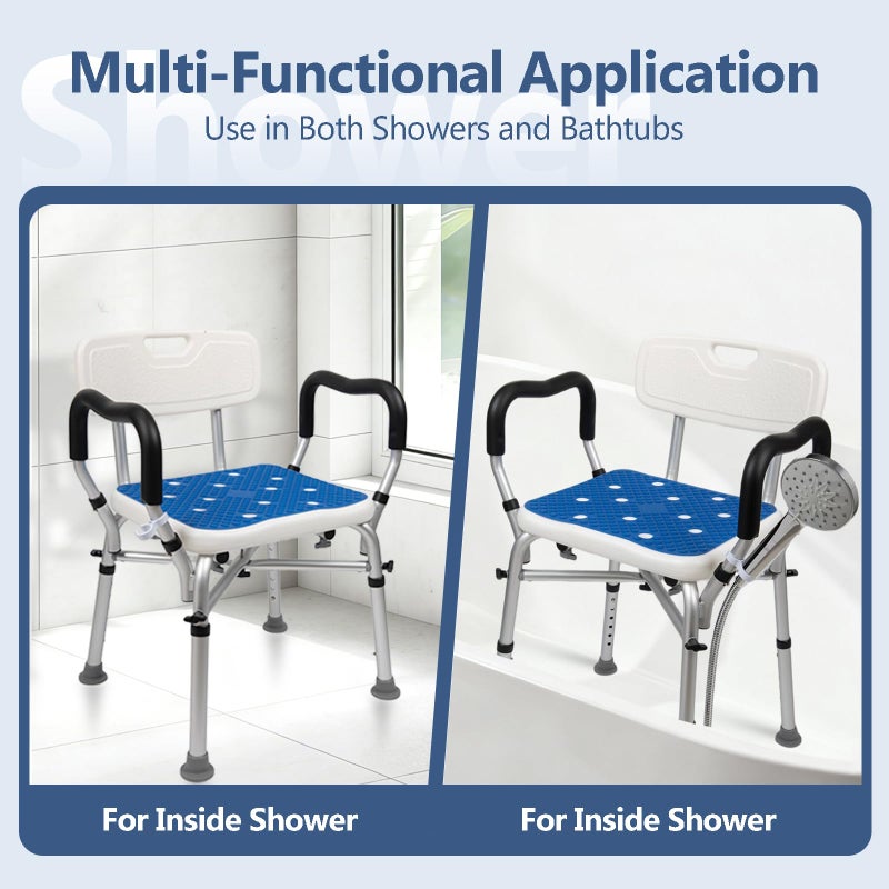 Modundry Shower Chair for Inside Shower 500lbs - Bariatric Shower Seat with Arms & Back, 6 Height Adjustment & Reinforced Crossbars for Elderly/Disabled Adults, Blue - Image 4