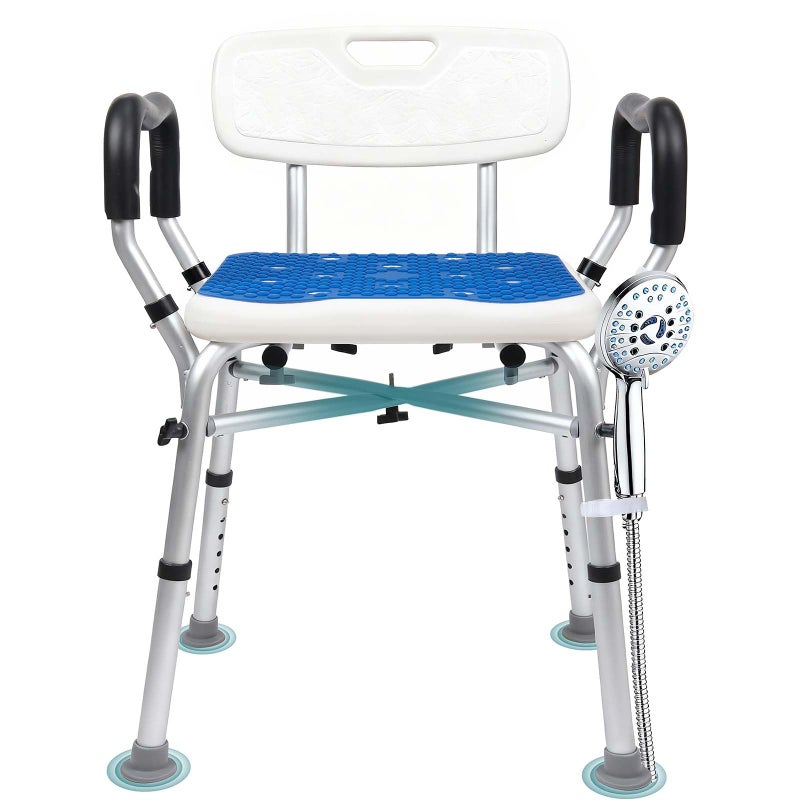 Modundry Shower Chair for Inside Shower 500lbs - Bariatric Shower Seat with Arms & Back, 6 Height Adjustment & Reinforced Crossbars for Elderly/Disabled Adults, Blue - Image 1