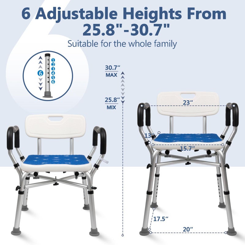Modundry Shower Chair for Inside Shower 500lbs - Bariatric Shower Seat with Arms & Back, 6 Height Adjustment & Reinforced Crossbars for Elderly/Disabled Adults, Blue - Image 5