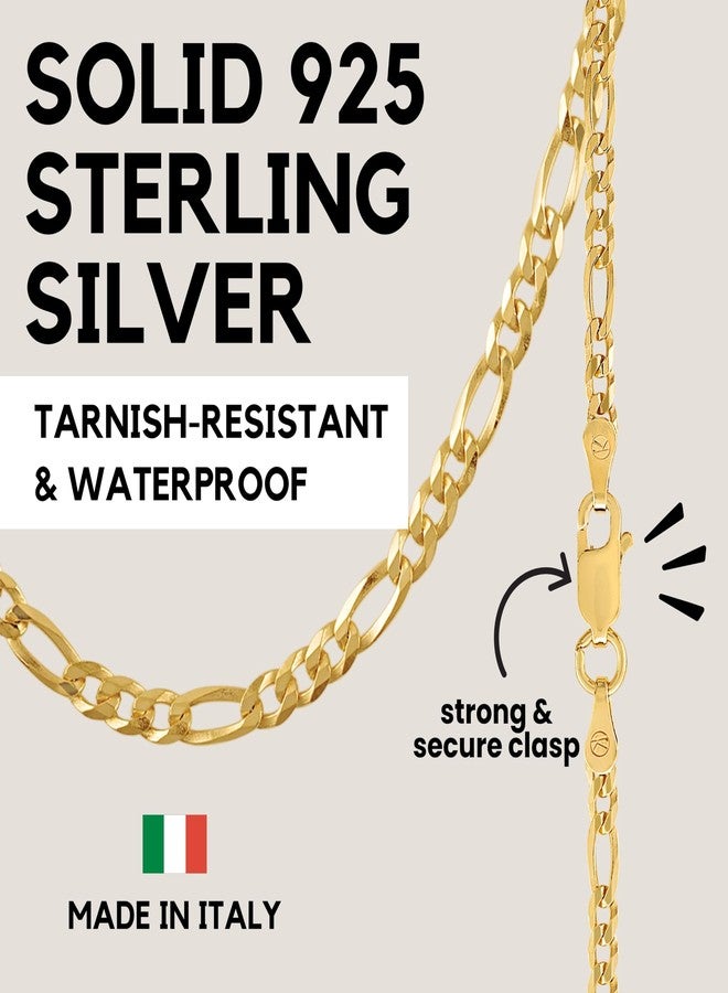 KISPER 18K Gold Over 925 Sterling Silver Italian 3mm Solid Diamond-Cut Figaro Link Chain Necklace - for Men & Women with Lobster Clasp - Made in Italy, 22" - Image 5