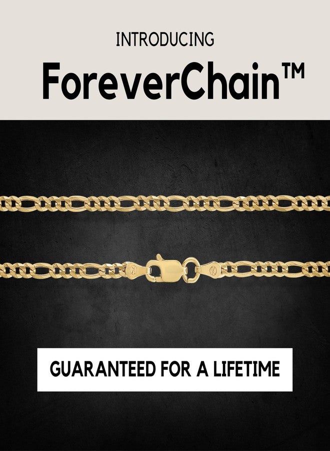 KISPER 18K Gold Over 925 Sterling Silver Italian 3mm Solid Diamond-Cut Figaro Link Chain Necklace - for Men & Women with Lobster Clasp - Made in Italy, 22" - Image 3