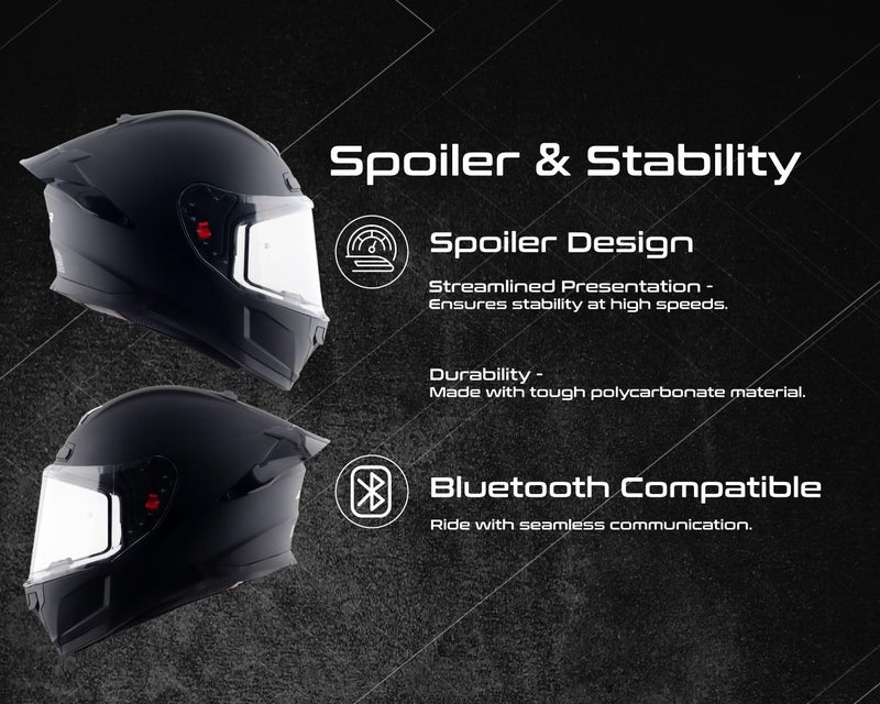 Axor Saber ISI ECE and DOT Certified Matte Finish Full Face Helmet for Men with Pinlock Fitted Clear Visor -Dull Black-M - Image 4