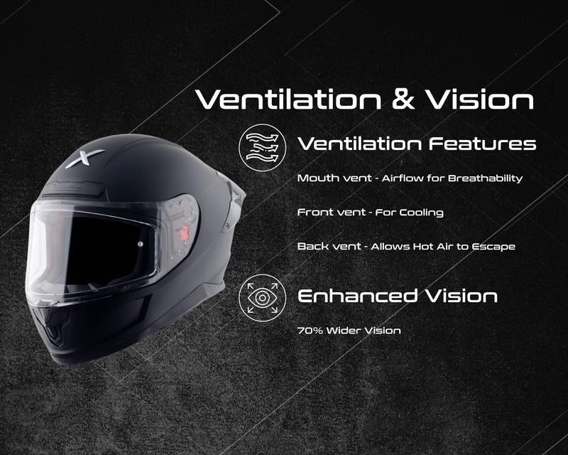 Axor Saber ISI ECE and DOT Certified Matte Finish Full Face Helmet for Men with Pinlock Fitted Clear Visor -Dull Black-M - Image 3
