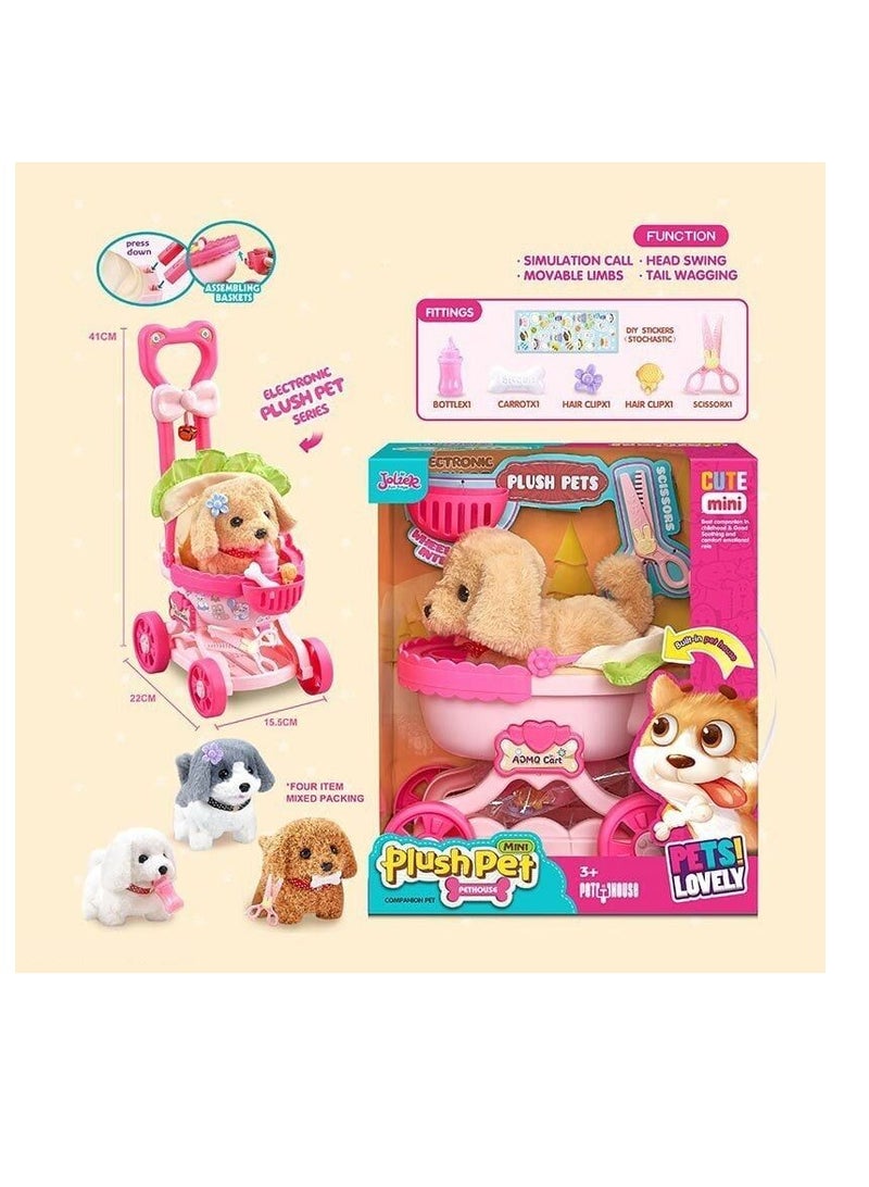 Play Set Dog Plush Walking & Sound In Trolley assorted