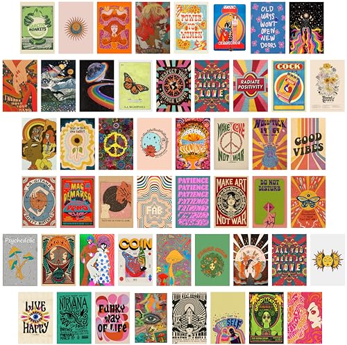 WaschbÃ¤r Waschbär 54PCS Hippie Wall Collage Kit, Vintage Aesthetic Posters, 80s & 90s Retro Decor, Band Posters - Image 1