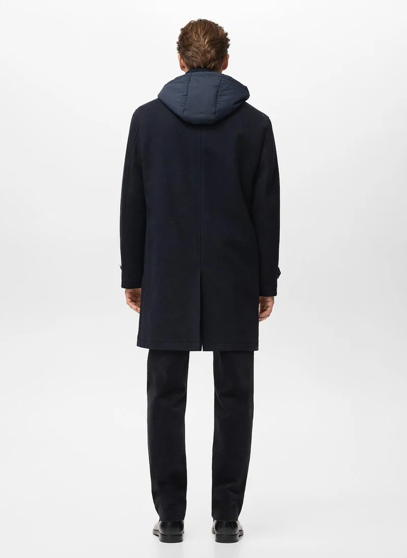 Mango Man Detachable hood wool coat