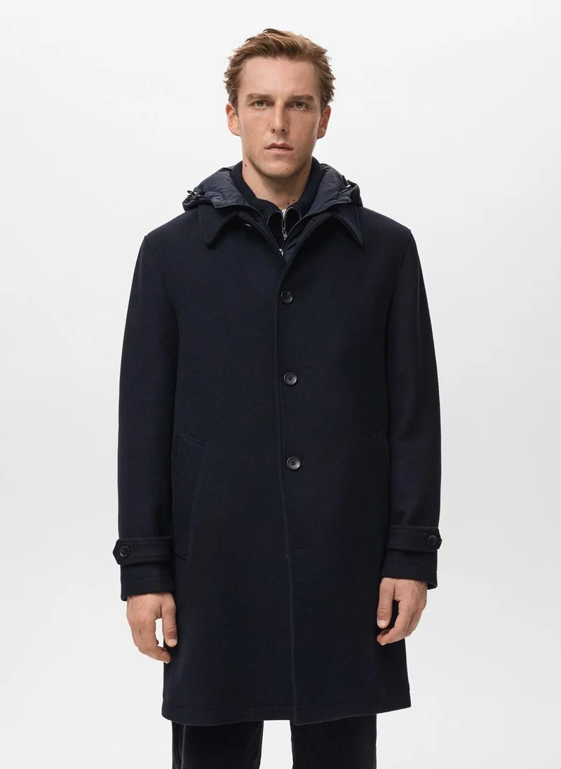 Mango Man Detachable hood wool coat