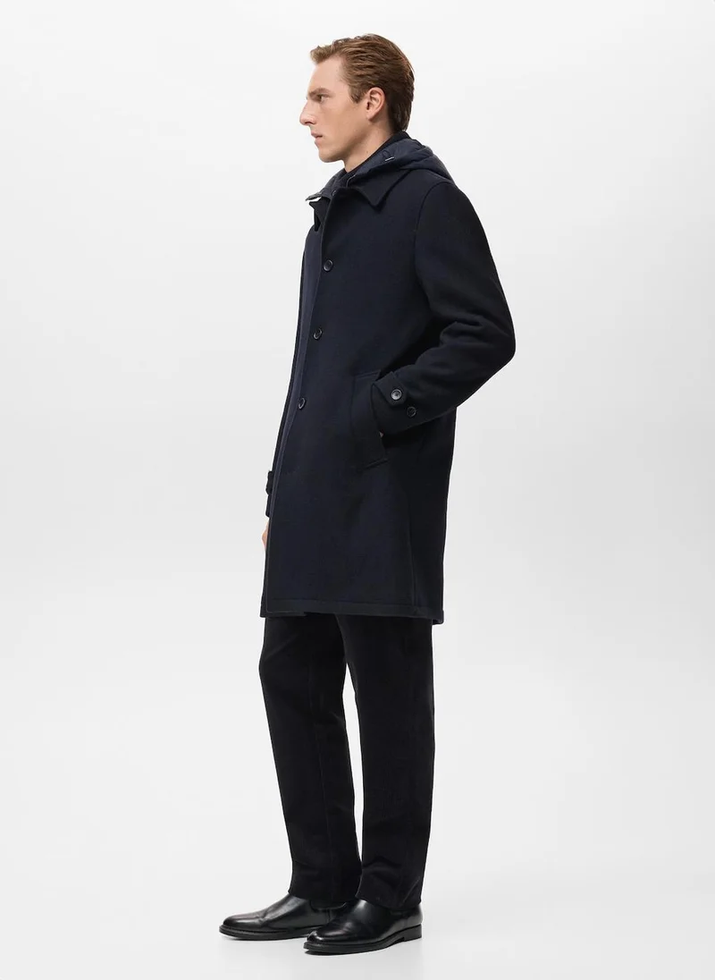 مانجو مان معطف صوف بغطاء رأس قابل للفصل