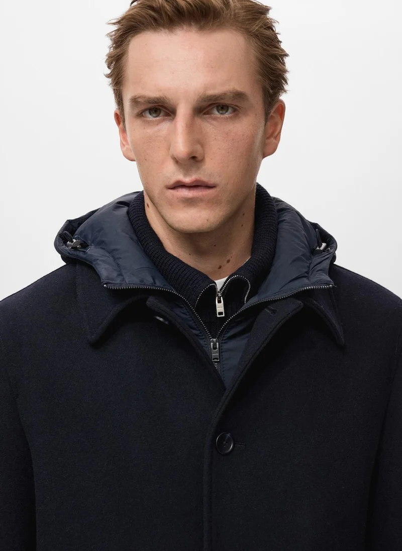 مانجو مان معطف صوف بغطاء رأس قابل للفصل