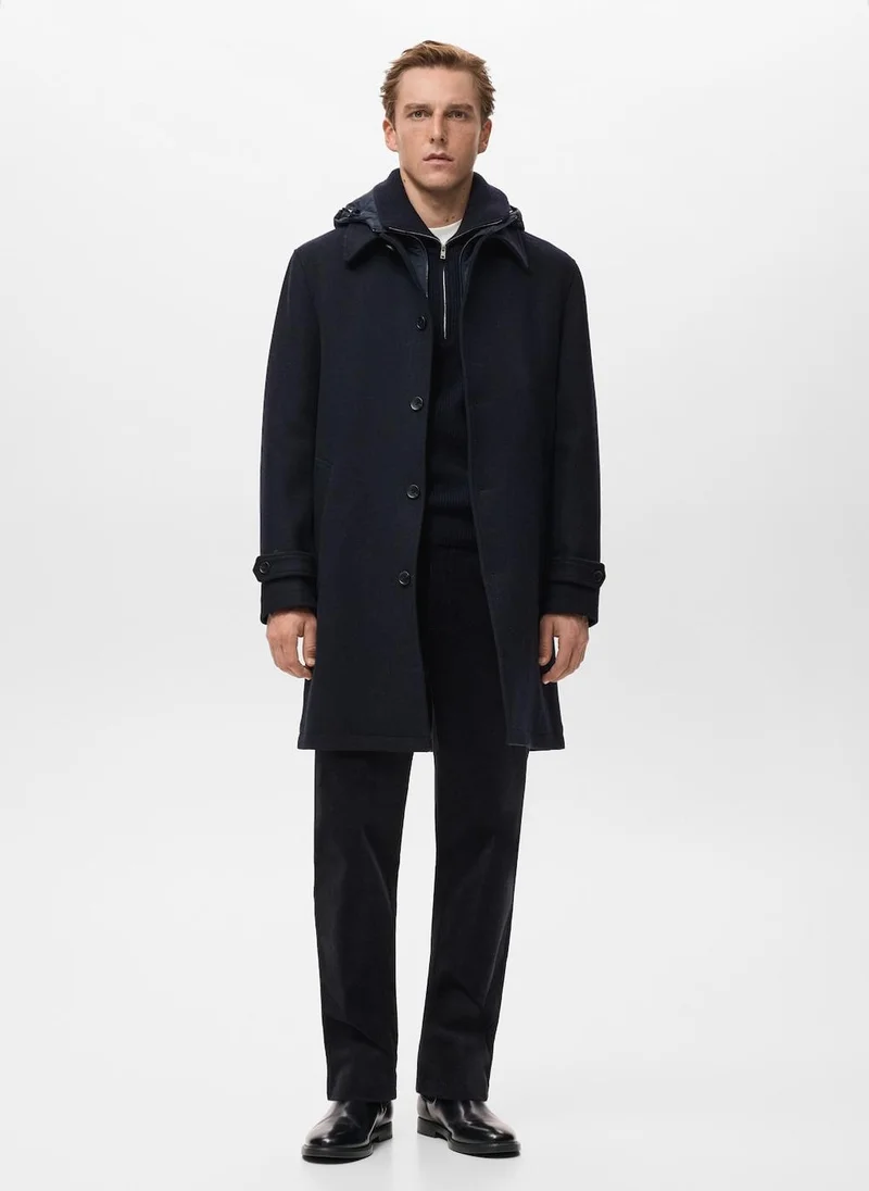 مانجو مان معطف صوف بغطاء رأس قابل للفصل